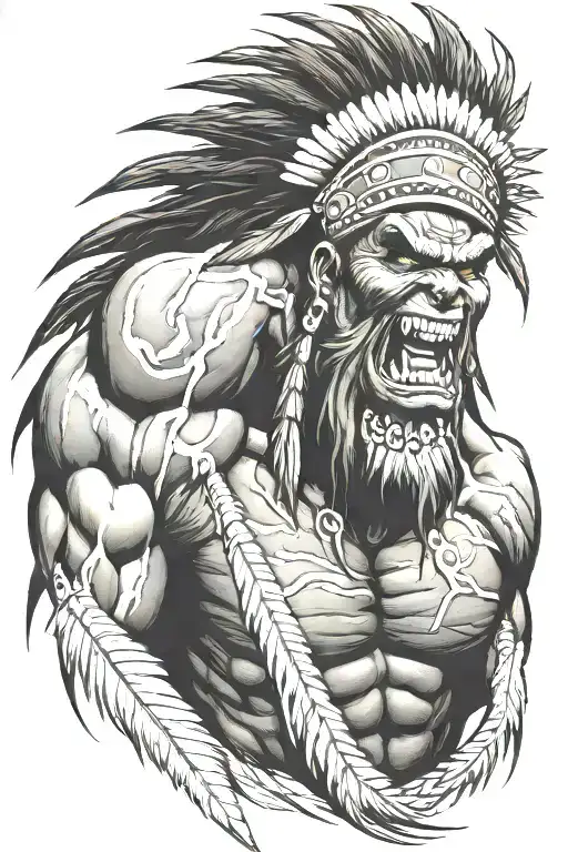 native american chief hulk monster roaring tattoo design idea