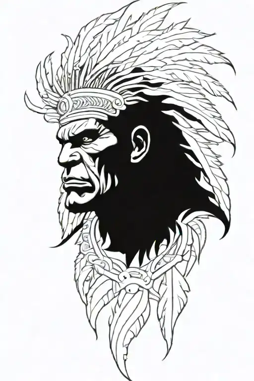 native american chief hulk monster roaring tattoo design idea