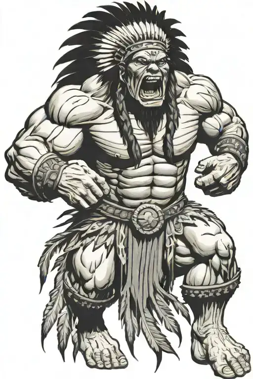 Full Body Hulk Indian Chief Angry Yelling  tattoo design idea