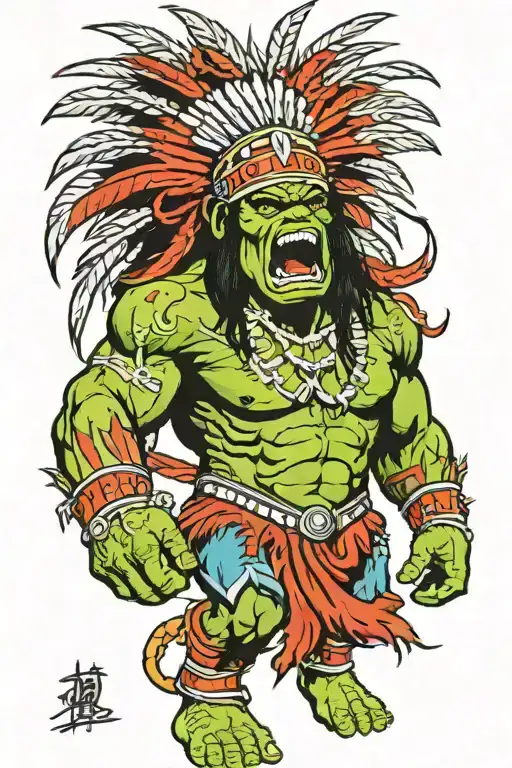 Native Chief Hulk Angry Screaming Full Body tattoo design idea