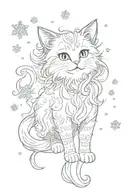 Long Hair Kitten full body playing with snowflakes  tattoo design idea