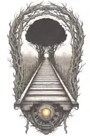 Rail, firewood, bushes, fire, abandoned train tattoo design idea