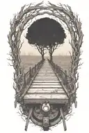 Rail, firewood, bushes, fire, abandoned train tattoo design idea