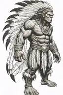 native american chief feathers full body hulk mutant angry roaring tattoo design idea