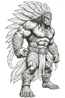 native american chief feathers full body hulk mutant angry roaring tattoo design idea