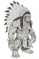 native american chief feathers full body hulk mutant angry roaring tattoo design idea