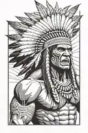 Native American Chief Feather Head Dress Hulk Angry Screaming Full Body tattoo design idea