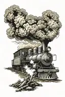 Rail, firewood, bushes, fire, steam engine  tattoo design idea