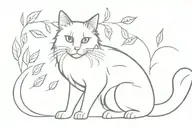Long Hair Tuxedo Cat full body playing with leaves tattoo design idea