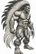 native american chief feathers full body hulk mutant angry roaring tattoo design idea