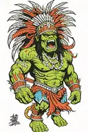 Native Chief Hulk Angry Screaming Full Body tattoo design idea