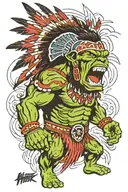 Native Chief Hulk Angry Screaming Full Body tattoo design idea