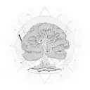 fine line oak tree with gemini constellation  tattoo design idea