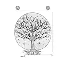 fine line oak tree with gemini constellation  tattoo design idea