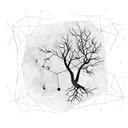 fine line oak tree with gemini constellation  tattoo design idea
