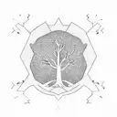 fine line oak tree with gemini constellation  tattoo design idea