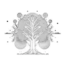 fine line oak tree with gemini constellation  tattoo design idea