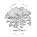 fine line oak tree with gemini constellation  tattoo design idea