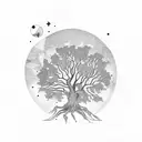 fine line oak tree with gemini constellation  tattoo design idea
