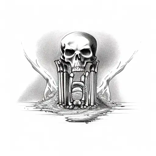 Hour glass made from bones and has the grim reaper on top with it broken on the bottom and sand coming out tattoo design idea