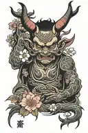 japanese inspired devil with sakuras tattoo design idea