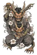 japanese inspired devil with sakuras tattoo design idea