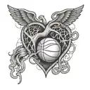 A heart-shaped basketball with a brain inside, representing the client's passion for basketball and mental health advocacy tattoo design idea