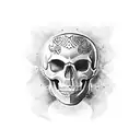 Skull medieval weapons dark tattoo design idea