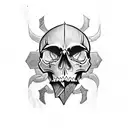 Skull medieval weapons dark tattoo design idea