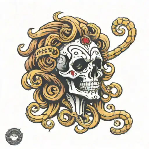 skeleton medusa head tattoo design idea