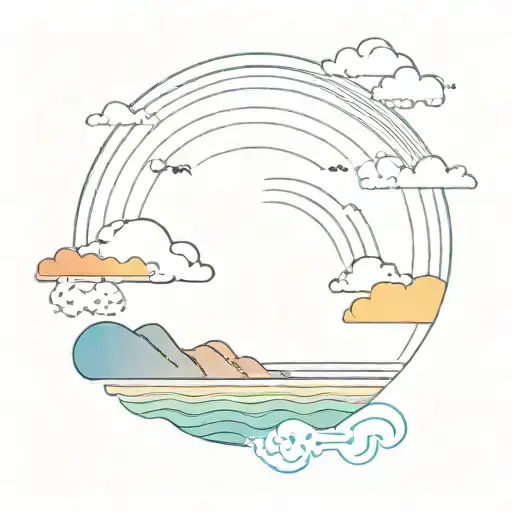 Rainbow, sea, sunset, line with process  tattoo design idea