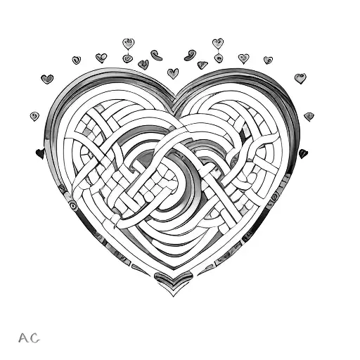A minimalist tattoo of a rainbow-colored heart with the initials 'A' and 'K' intertwined, symbolizing the client's love for their wife Alona and their shared appreciation for vibrant colors. tattoo design idea