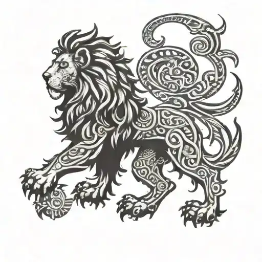 heraldic lion standing tattoo design idea
