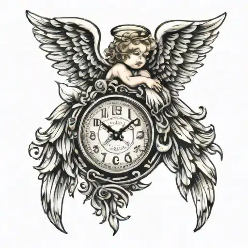 time clock angel wings baby angel tattoo design idea