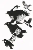 4 magpies taking flight tattoo design idea