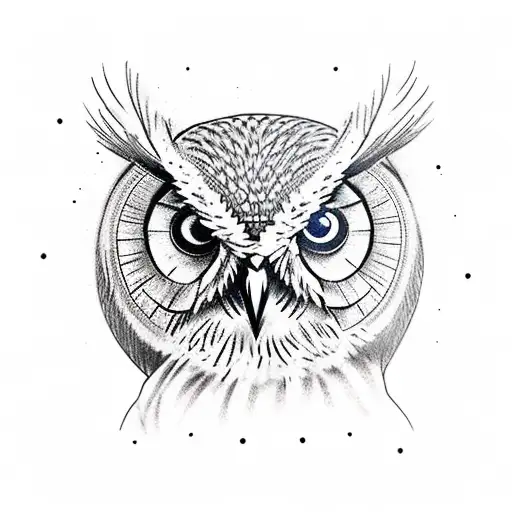 owl on the clock, moon, trash polka tattoo design idea