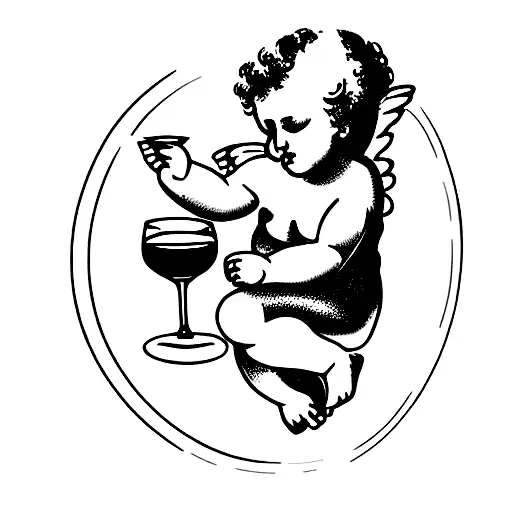 Flying Cherub with glass of wine tattoo design idea