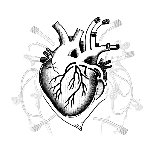 A fisioterapeuta symbol incorporated into a detailed anatomical heart design, eletrocardiograma  tattoo design idea