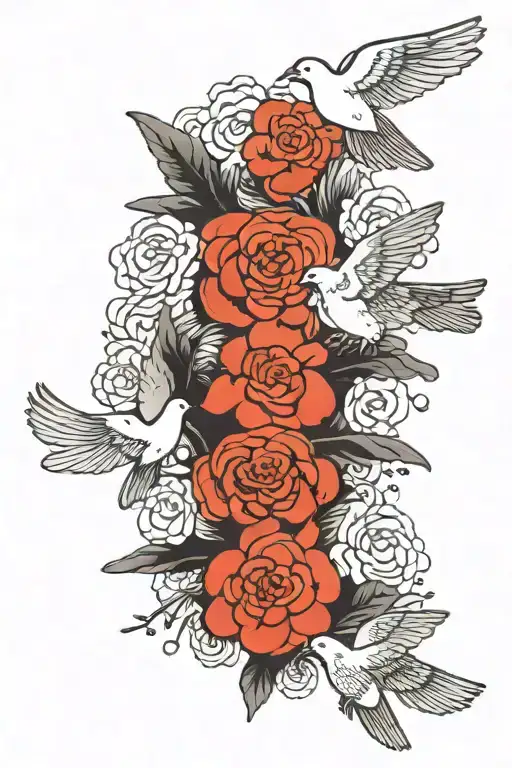 family  and love imprinted in japenese with doves flying around it tattoo design idea