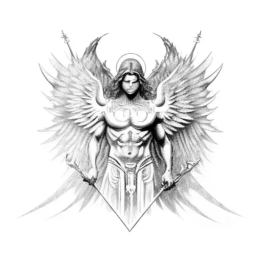 Colorful Archangel Michael Tattoo Design For Sleeve