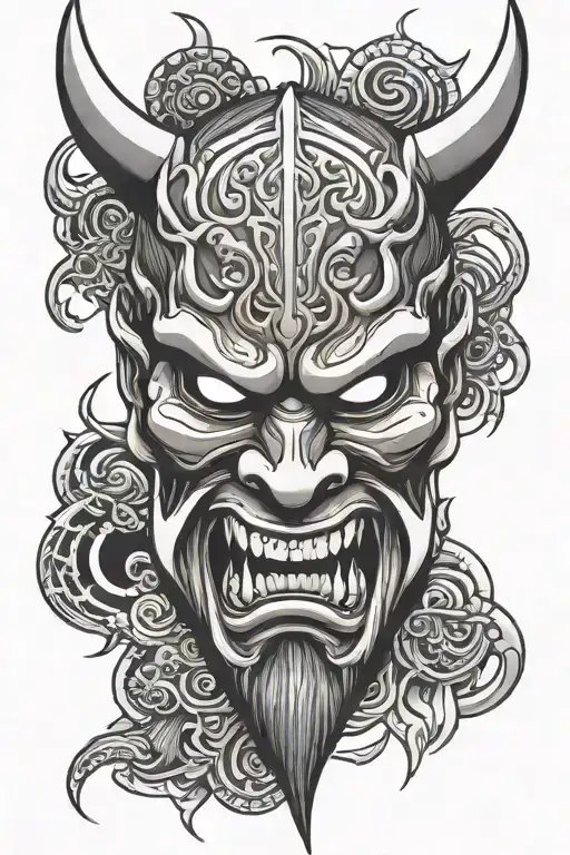 oni mask split in two tattoo design idea