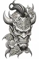 oni mask split in half tattoo design idea