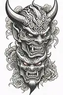 oni mask split in two tattoo design idea