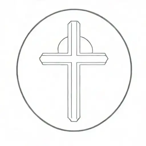 simple cross inside oval line tattoo design idea