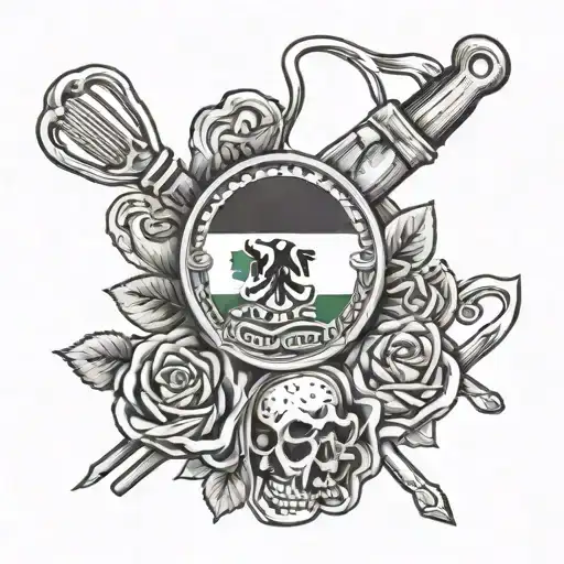A tattoo of a German, Irish, and Mexican flag intertwined with baking tools, representing your heritage and passion for baking tattoo design idea