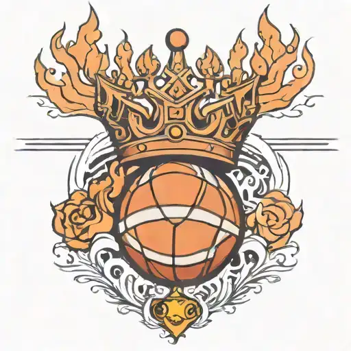 fire basketball with a crown tattoo design idea