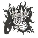 basketball on fire with a crown on it and number 21 tattoo design idea