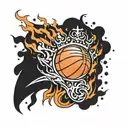basketball on fire with a crown on it and number 21 tattoo design idea