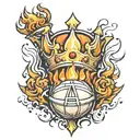 fire basketball with a crown tattoo design idea