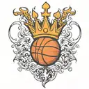 fire basketball with a crown tattoo design idea